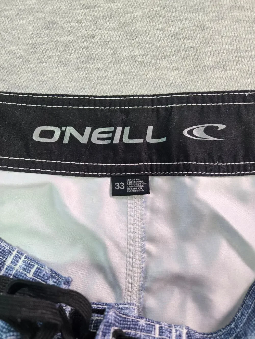 O'Neill Shorts Mens 33 Red White Blue Striped Board Swim Trunks Drawstring